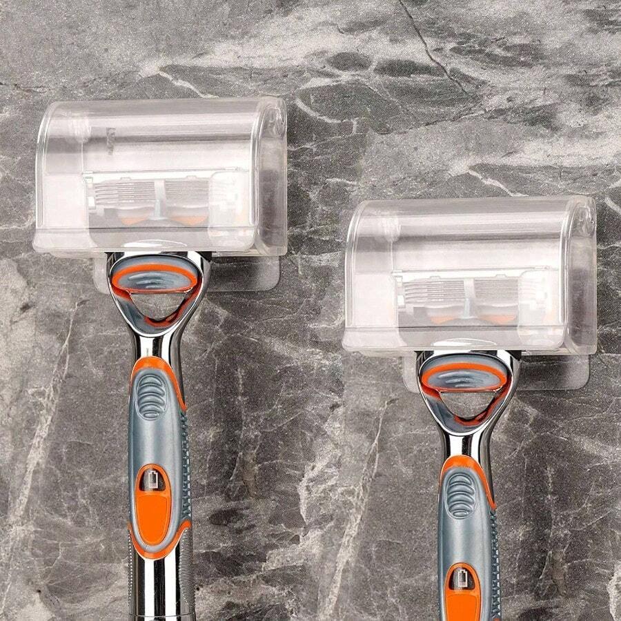 - Juego de 2 soportes para maquinilla de afeitar con cubierta para pared de ducha, organizador de afeitadora autoadhesivo, ganchos de plstico compatibles con 5 Proglide, Classic - Transparente - Ver 1