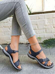 2026 New Colorblock Sports PU Leather Hook & Loop Strap Women Sports Casual Sandals, Outdoor Spring/Summer - Navy Blue - View 11