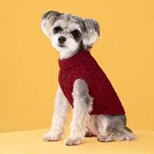 1pc Classic Pattern Pet Sweater, Soft & Comfortable Knit, Suitable For Small & Medium Dogs, Thick Knit Turtleneck Design, Elastic & Warm, Unisex Dog Clothing For Winter - Red - View 12