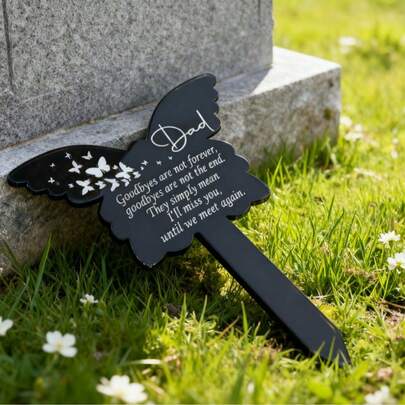 In Loving Memory Of Dad Butterfly Acrylic Grave Decor, Waterproof Memorial Tombstone Decoration For Cemetery, Father Remembrance Grave Marker(Pack Of 1)