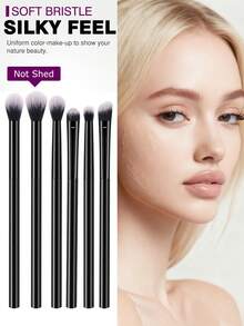 6pcs Soft Makeup Brushes Including Eyeshadow Brush, Eyebrow Brush, And Lip Brush, Suitable For Setting Makeup, Touch-Ups, And Beginners' Makeup Practice Scenarios - Black - View 5