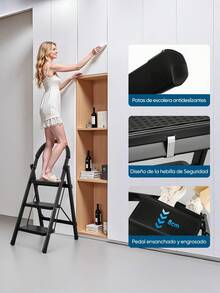Escalera De Acero Tubular Tipo Tijera Plegable 3 Escalones - Todo negro - Ver 3