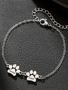 Personalized Name Cat Paw Bracelet, Customized 1-3 Name Bracelets, Cute Cat Paw Shaped Bracelets, Women's Bracelets, Pet Enthusiast Gifts, Commemorative Furry Animal Gifts, Valentine's Day, Birthday Gifts - Multicolor - View 7