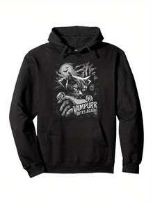 Sudadera con patrón vintage y diseño humorístico de gato vampiro, perfecta para Halloween.Hecho de una mezcla de 50% algodón y 50% fibra de poliéster, con un peso de 250 gramos por metro cuadrado, es un estilo deportivo casual unisex.Tallas disponibles de S a XXXL, estilo negro, atuendo festivo, moda urbana, estampado de gato, estilo vintage, sudadera cómoda, ajuste holgado, sudadera unisex, para uso casual, entusiastas de Halloween - Negro - Ver 1