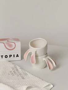 1 pieza Taza de cerámica con diseño de conejo lindo, taza de café de diseño creativo de nicho, taza de desayuno con orejas de conejo Kawaii, rosa y blanco, adecuada para todas las estaciones y escenarios del hogar - Multicolor - Ver 10
