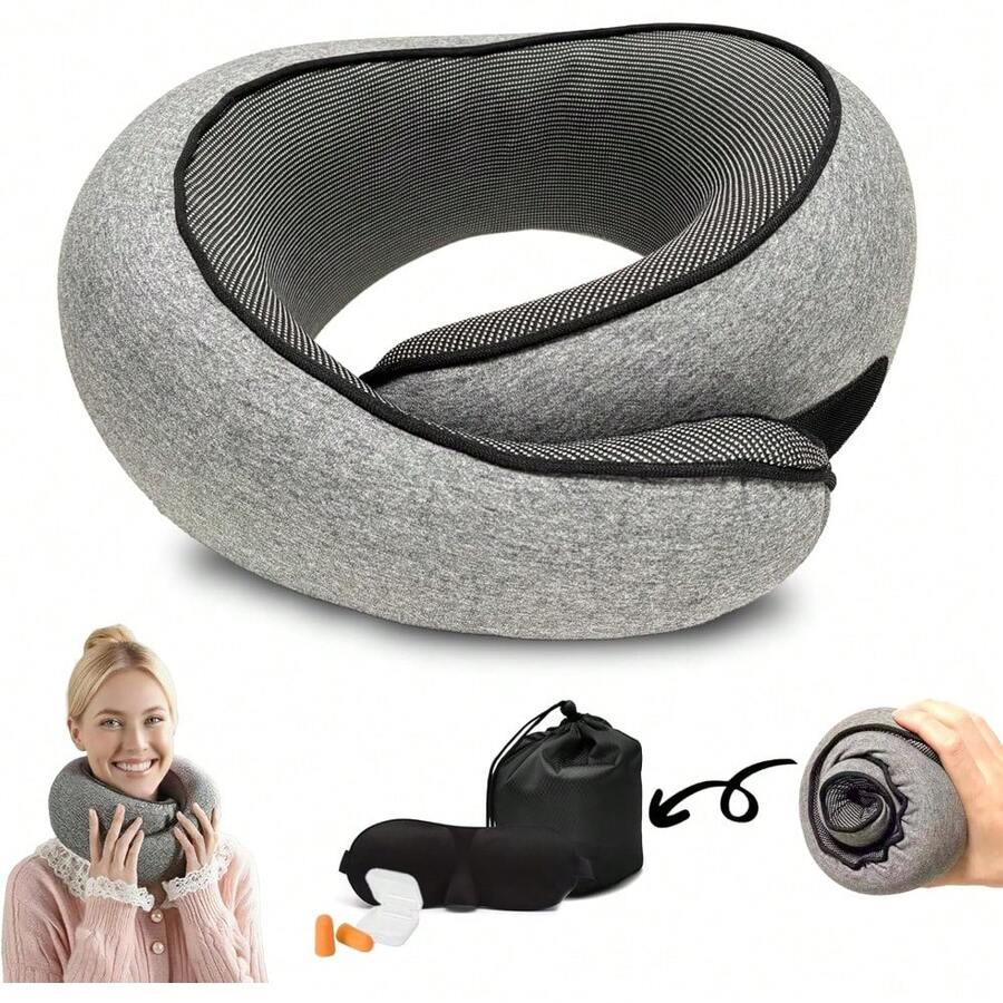 Portable Support Pillow For Travel, Compact Design For Airplane And Car Use, Grey - Default - View 1