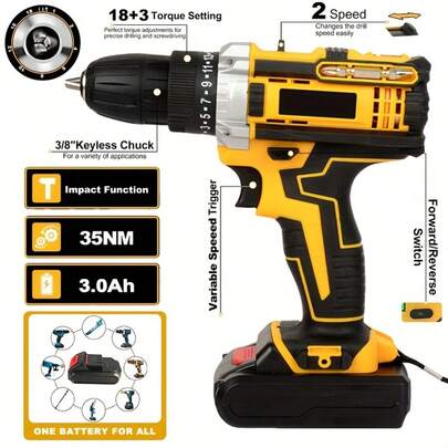 可充电锂电池电钻 21V 电动螺丝刀 电动工具 手钻 适用于 21V 24 件套工具箱，用于钻孔金属、木材和陶瓷