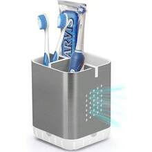 Toothbrush Holder Toothpaste Organizer Drainage Bathroom Vanity, Detachable Anti - Slip Brushed Nickel Toothpaste Storage Caddy 3 Slots With Drainage Holes Brush Stand - Bạc đánh bóng - Xem 2
