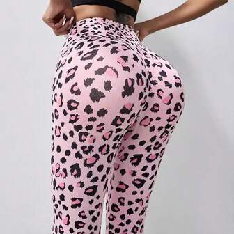 3D数码豹纹蜜桃提臀高腰瑜伽裤，防走光收腹运动紧身裤（女士款）