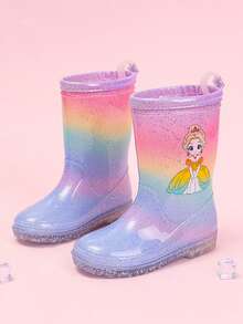 Giày bốt đi mưa công chúa cho trẻ em, chống trượt, chống thấm nước, dễ thương & đa năng, sáng bóng - Màu vàng - Xem 2