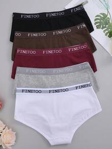 FINETOO 5 件/套女士纯色字母印花松紧带舒适简约三角裤 - 彩色 - 查看 2