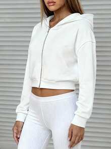 LOVE JOYY 女士水钻装饰宽松拉链连帽衫，休闲时尚，长袖白色卫衣，适合秋冬季穿着 - 白色 - 查看 8