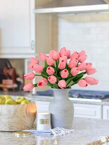 10/250支装，13.77英寸逼真白色郁金香 - 丝绸人造花，适合母亲节、复活节、情人节等场合 - 非常适合家居、厨房、婚礼装饰 - 淺粉底 - 查看 3
