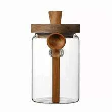 Minimalist Glass Storage Jar With Wooden Lid & Spoon, Airtight Moisture-Proof Food Container For Coffee Beans, Grains & Spices, Modern Kitchen Organizer - 9x15厘米 - 查看 11