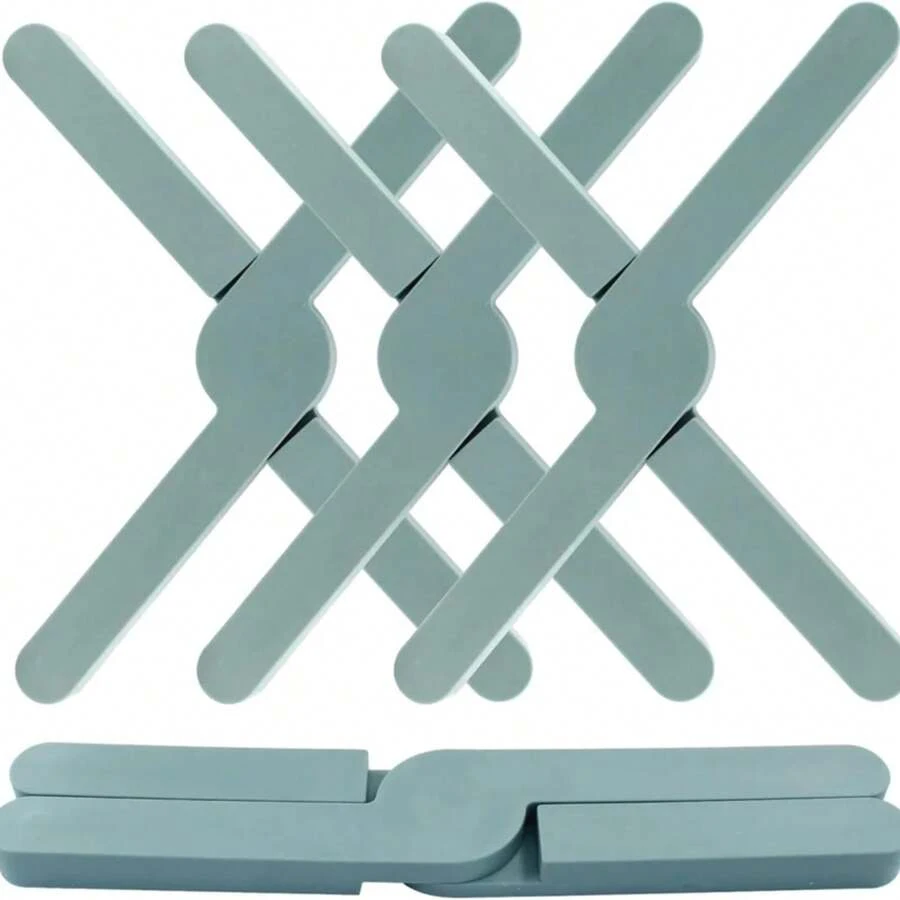 Paquete de 3 salvamanteles de silicona plegables resistentes al calor, salvamanteles plegables para ollas y sartenes calientes, antideslizantes, ahorradores de espacio, fáciles de limpiar DY32 - Negro - Ver 1