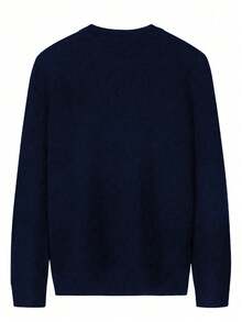 Men's Casual V-Neck Knitted Sweater Long Sleeve Top - Royal Blue - View 5