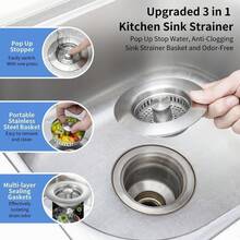 Upgraded 3-In-1 Kitchen Drain Strainer - Stainless Steel Sink Stopper, Anti-Clog Sink Basket, For Standard 3 1/2 Inch US Sinks