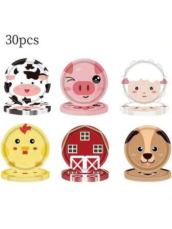 30pcs Farm Animal Themed Disposable Plates