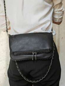 Bolso de hombro con cadena personalizado de moda clásica, minimalista y versátil, elegante y exótico, bolso cruzado ligero, adecuado para fotografía callejera, reuniones, viajes de negocios, ir al trabajo y compras. - Negro - Ver 3