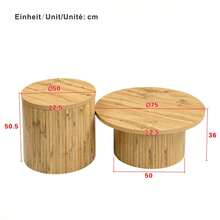 Coffee Table, Double Round Table, Side Table With Natural Wood Slats. Multifunctional Table For Living Room. - Natural Color - View 4