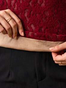 Amorya Women's Crew Neck Long Sleeve Fitted Fashionable Elegant Versatile T-Shirt - Burgundy - View 6