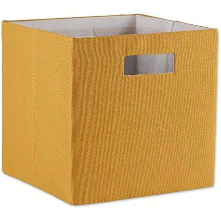 DII cubeta de Almacenamiento Plegable de poliéster, sólido, Ligero y Duradero, Cuadrado Grande, 13 x 13 x 13 Pulgadas, Oro Miel(Large Square, 13x13x13" Miel Gold) - Multicolor - Ver 1