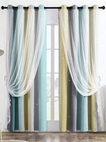 1/2pcs 132/160/214cm Estrella Cortinas,Cortinas de Dormitorio con Paneles Draperie de Doble Capa Colorida, Cortinas opacas con diseño de arcoíris degradado, dormitorio, sala de estar, oscurecimiento a rayas, doble capa, con corte de estrella, decoración del hogar, cortinas de ventana con ojales degradados,Antifrío, Cortinas Opacas de Estrellas para Salón, Decoración,Insonorización, aislamiento térmico Artículos para Ventanas / Cortinas - Brote Verde - Ver 9