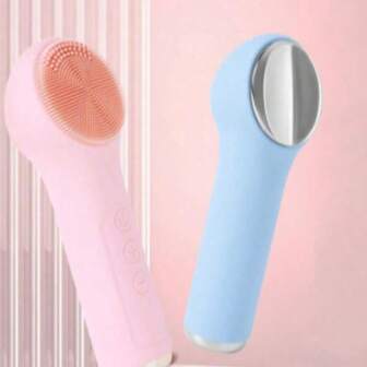 Cepillo de limpieza facial eléctrico recargable por USB-C de silicona, portátil con calefacción y vibración, ajuste multimodal, limpieza profunda, exfoliación y masaje
