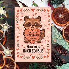 1pc Cute Raccoon Holding Heart You Are Incredible Love Message Card Greeting Card With Envelope Adorable Animal Illustration With Romantic Heart And Affectionate Text Perfect For Valentine's Day, Great For Friends, Lovers, Colleagues