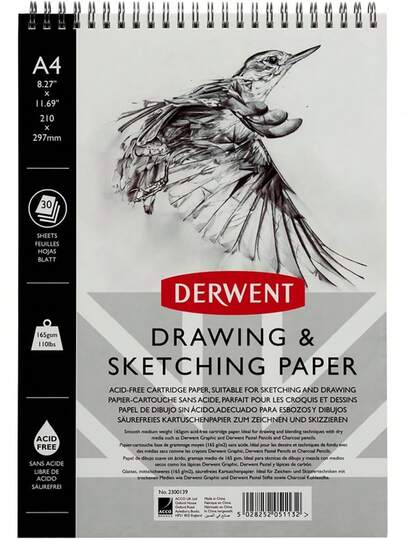 Derwent Sketch Pad A4 Portrait, Drawing & Writing, 30 Sheets, Acid-Free Paper, Wirebound Spine, Professional Quality, 2300139