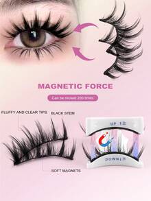 MAGEFY 3对卡通风格磁性假睫毛套装带睫毛夹/10对卡通假睫毛+睫毛夹，打造自然妆容效果，可重复使用，无需胶水，易于佩戴和卸除，3D立体自然尖头卡通假睫毛，轻盈柔软，适合海滩度假、露营旅行。 - 眼尾拉長款 - 查看 9