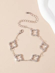 1pc Minimalist Clover Bracelet, French Sweet Luxury Zirconia Four-Leaf Flower Accessory (No Gift Box)