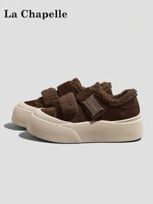 1 Đôi giày thường ngày La Chapelle dành cho nữ, Đế mềm, Ấm áp, Quai dán, Cổ thấp, Giày bệt ngoài trời, Giày đi làm, Mũi tròn, Gót thấp, Màu trơn, Đế mềm thanh lịch, Thích hợp để đi bộ đường dài, Chụp ảnh tốt nghiệp, Giày bệt, Giày da cổ thấp ấm áp dành cho nữ - màu nâu - Xem 1