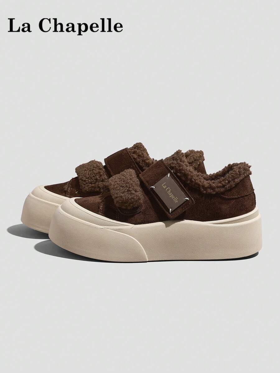 1 Đôi giày thường ngày La Chapelle dành cho nữ, Đế mềm, Ấm áp, Quai dán, Cổ thấp, Giày bệt ngoài trời, Giày đi làm, Mũi tròn, Gót thấp, Màu trơn, Đế mềm thanh lịch, Thích hợp để đi bộ đường dài, Chụp ảnh tốt nghiệp, Giày bệt, Giày da cổ thấp ấm áp dành cho nữ - màu nâu - Xem 1