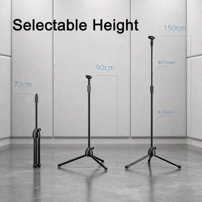Supporto per microfono da pavimento in metallo regolabile da 70 a 150 cm, base stabile a 3 gambe, rotazione multi-angolo, pieghevole, adatto per live streaming/karaoke/casa studio/registrazione/esibizioni (nero)