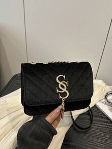 时尚纯色菱形图案翻盖小方包 时尚PU链条斜挎包 女士时尚流苏装饰迷你单肩包钱包，适合购物 - 黑色 - 查看 6