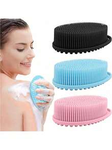 1 Stück Weiche Silikon Bademassagebürste - 2-in-1 Luffa Bürste, geeignet für Männer und Frauen - Mehrzweck-Design, kann als Körperpeeling/Massagegerät und Make-up Pinsel Reiniger verwendet werden - Einfach zum Aufschäumen, genießen Sie entspannende Badezeit, entfernen Sie abgestorbene Haut, entspannen Sie Muskeln - Lochfreies Silikon Material, schimmel- und geruchsbeständig, einfach abzuspülen und an der Luft zu trocknen - Unverzichtbares Badezimmerutensil, vereinfacht die Körperpflege - Verschiedenfarbig - Übersicht 3