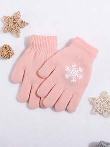 2 Pairs Kids Snowflake + Cat Face Printed Knitted Fingerless Gloves Set, Suitable For Daily Warmth And Cold Protection In Winter - Multicolor - View 4