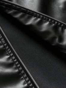 Men's Fashionable Daily Casual PU Leather Fitted Long Sleeve Men Jacket, Urban Black Jacket, For Friends, Husband, Boyfriend Gifts - Black - View 5