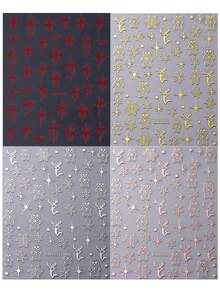 4 pezzi Adesivi per unghie natalizi e invernali, con fiocchi rossi, nastri, fiocchi di neve, omini di pan di zenzero, stelle e pois. Decorazioni per unghie 3D autoadesive fai-da-te, design cromato per manicure - Multicolore - Visualizzare 8