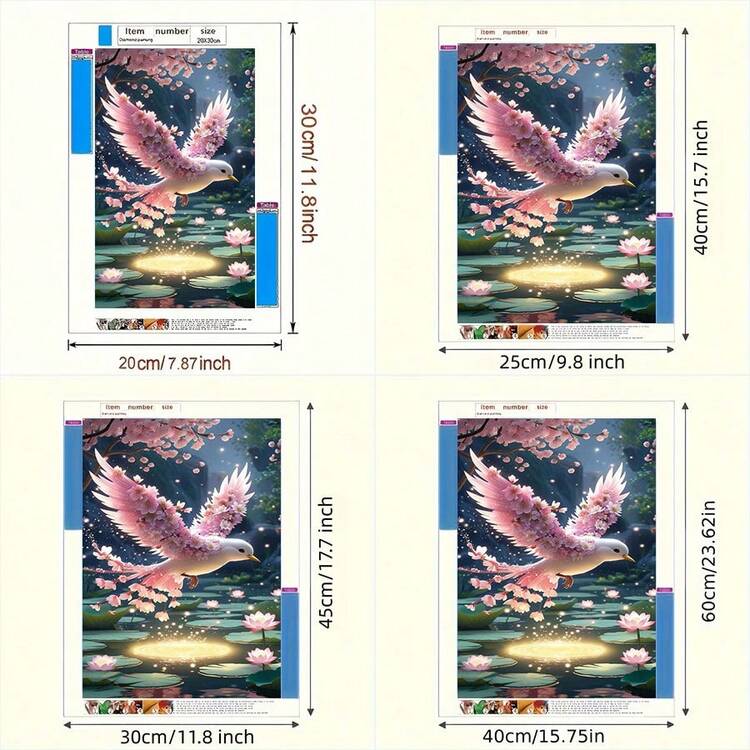 1套5D DIY钻石画套装 - 梦幻粉色樱花鸟钻石画，荷塘风景装饰钻石画，手工DIY钻石画，适用于客厅卧室、圣诞装饰 - 彩色 - 查看 4