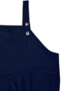 Plus Size Casual Solid Color Wide Leg Bib Overalls - Navy Blue - View 7