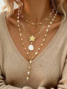 2-7pcs Vintage Elegant Fashion Hip Hop Retro Coin Rhinestone Embellished Pendant Necklace Set, Featuring Cross, Flower, Sun, Heart Designs, Tassel Decor, Y-Necklace, Choker, Suitable For Women, Vacation, Party, Daily Wear, All Seasons - Nhiều màu - Xem 4