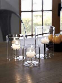 Glass Candle Holder Set,Scented Candles Holders,Set Of 3 Cylinder Glass Decorative Hurricane Candle Holder Clear Votive Candle Holders Table Centerpieces For Dining Room Wedding Parties Home Decorations. - Transparent - View 7
