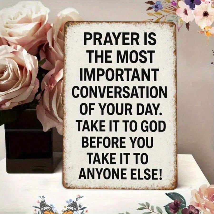 CIFbuy 1PC Vintage Tin Sign 2D Flat Wall Art 8x12 Inches, Prayer Is The Most Important Conversation Quote Inspirational Metal Plaque, M - Nhiều màu - Xem 1
