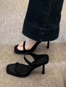 女士新款性感高跟黑色细带凉鞋 - 黑色 - 查看 6