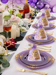 Purple Butterfly Keychain Guest Favor Set, Wedding Gift Box Set, Party Favors, Includes Purple Acrylic Keychain, Brown Thank You Card, And Purple Organza Drawstring Bag. Suitable For Bridal Shower, Bridesmaid/Groomsman Gifts, Wedding Favors, Table Decor, Bachelorette Party, Home Decor. - Purple - View 6