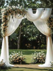 1pc White Chiffon Arch Window Curtain Sheer, Suitable For Indoor/Outdoor Wedding, Valentine's Day Decor, Ceiling Decor Ceremony, Party & Banquet Decor, Multi-Purpose Decor, Valentine's Day Wedding Backdrop Decor, Event Party Backdrop Decor - White - View 2