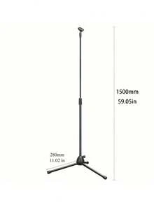 70‑150cm Adjustable Microphone Tripod Stand, Foldable Floor Mic Holder With 180° Rotatable Clip, Lightweight Metal Stand For Live Stream Karaoke Home Use, Note: Not For Heavy Professional Microphones - Black - View 3
