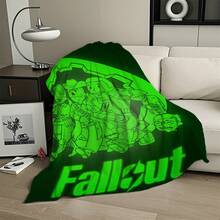 Fallout-Themed Soft Flannel Blanket - Cozy For Travel, Sofa, Bed, Office, And Home Decor - Perfect All-Season Gift For Boys, Girls, And Adults - Vibrant Green Design With Iconic Characters - 彩色 - 查看 4